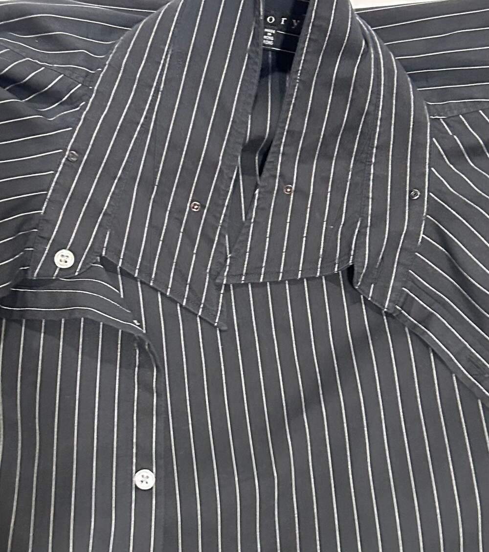 Theory mens klaus black and white striped button front shirt us size xl, - Picture 7 of 9